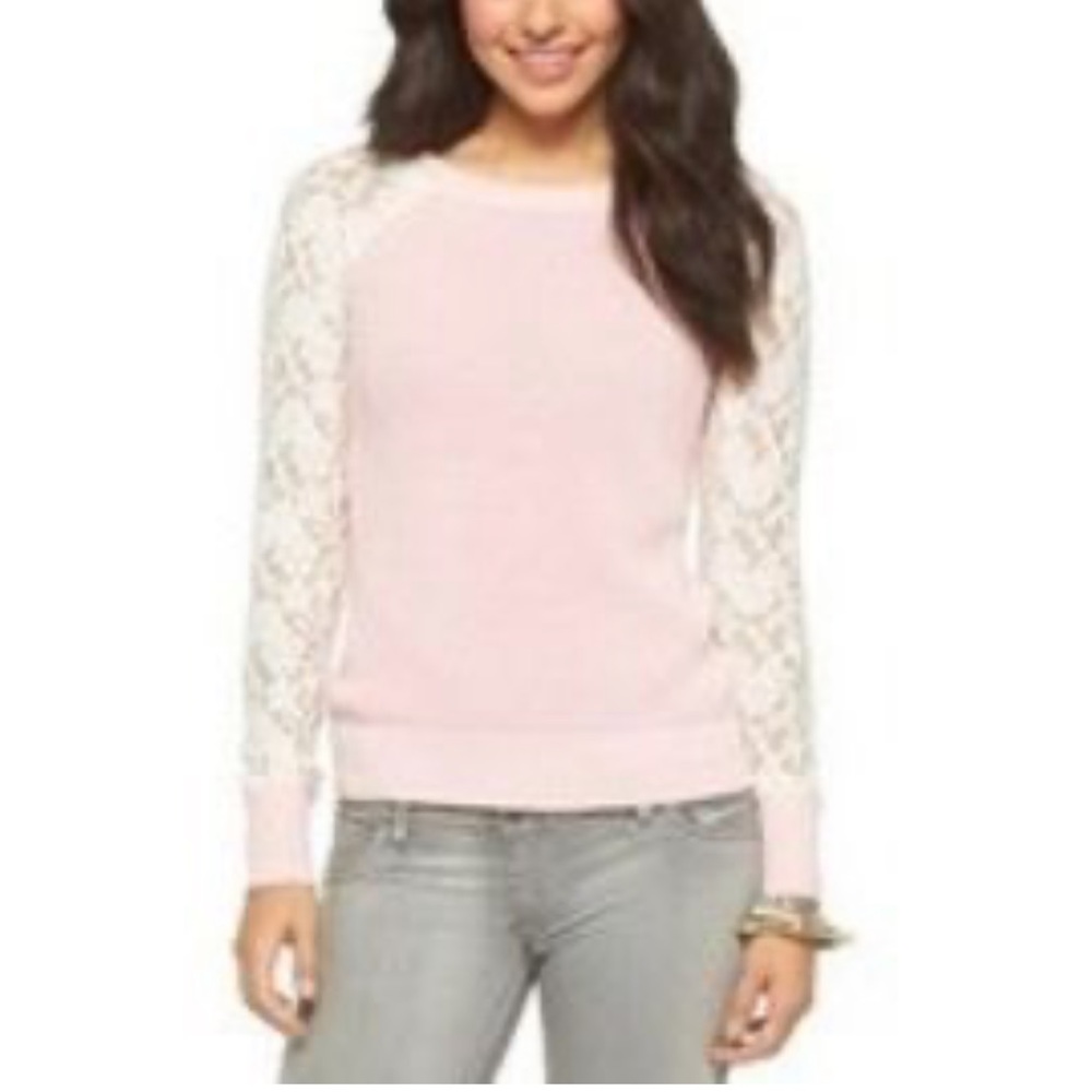 Mossimo Pink Lace Sleeve Ribbed Sweater XL Coquette Romantic Cottagecore